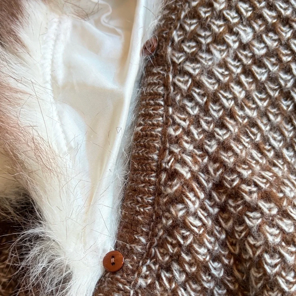 Oona & Maud Brown Wrap Cardigan Sweater Removable Faux Fur Collar Size S